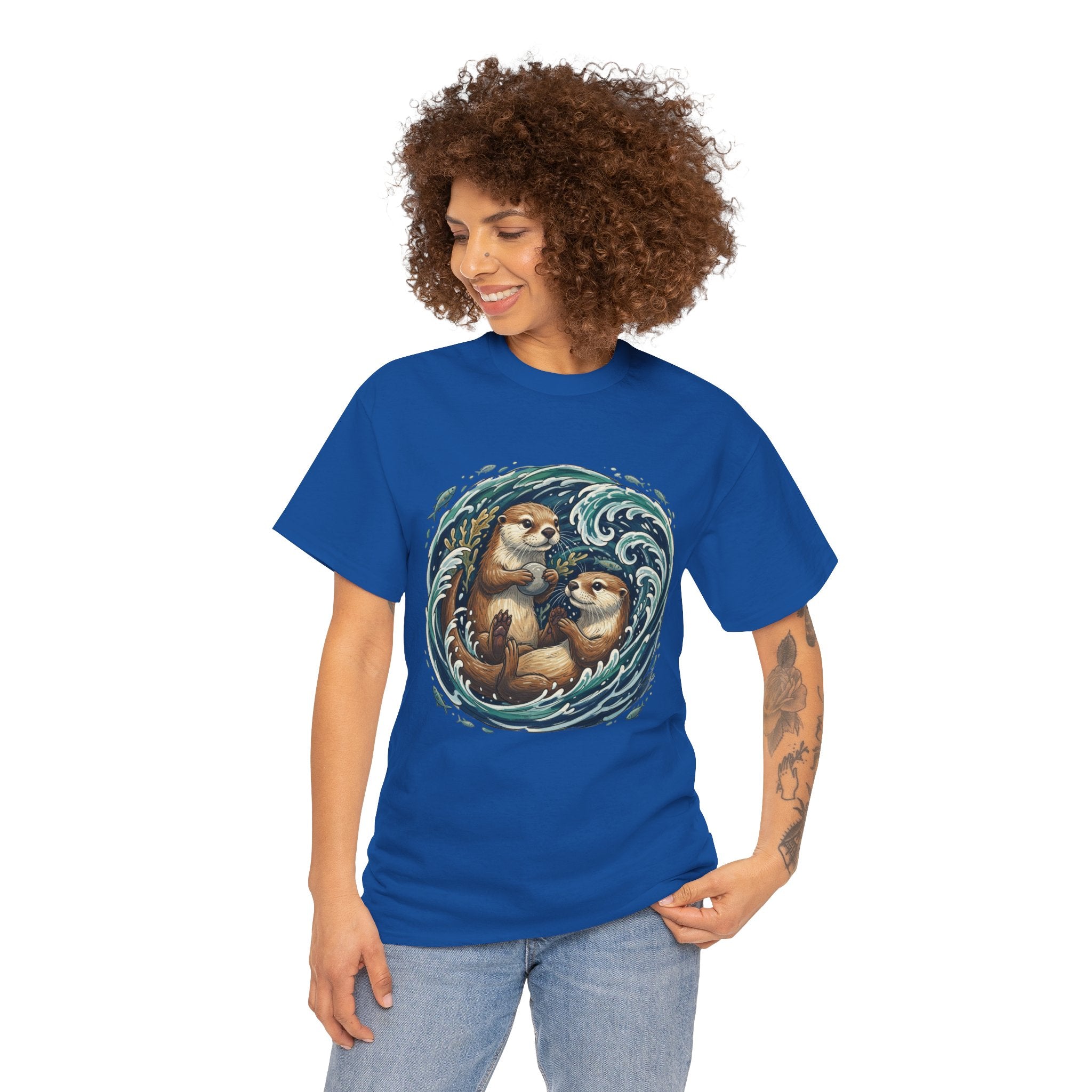 Playful Otter Pair T-Shirt — Cute Otters by the Waves Tee