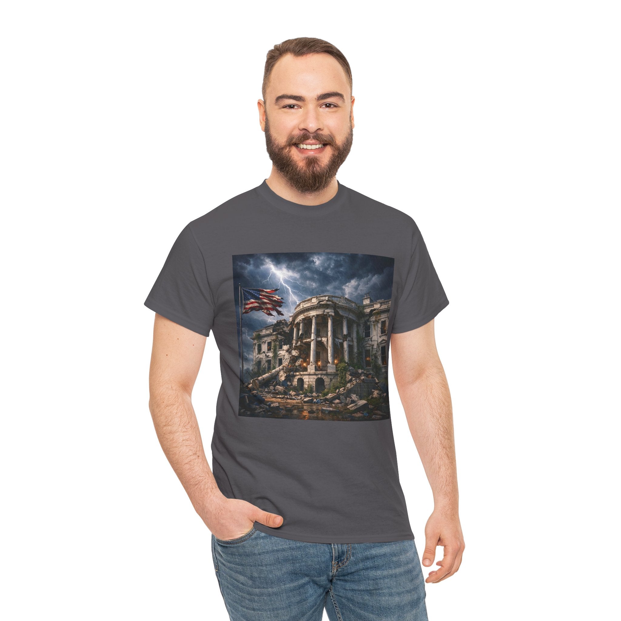 Dystopian White House Tee — Stormy Crumbling Graphic