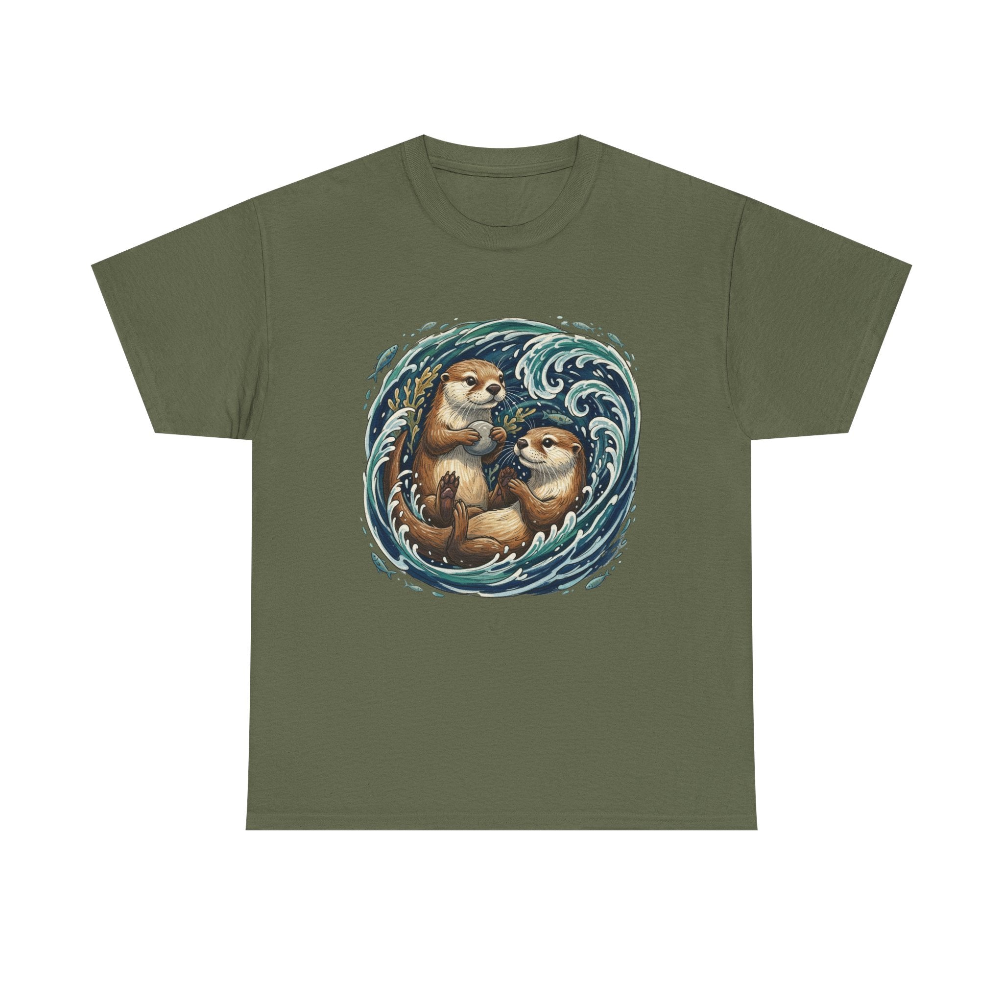 Playful Otter Pair T-Shirt — Cute Otters by the Waves Tee