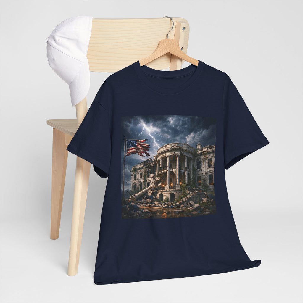 Dystopian White House Tee — Stormy Crumbling Graphic