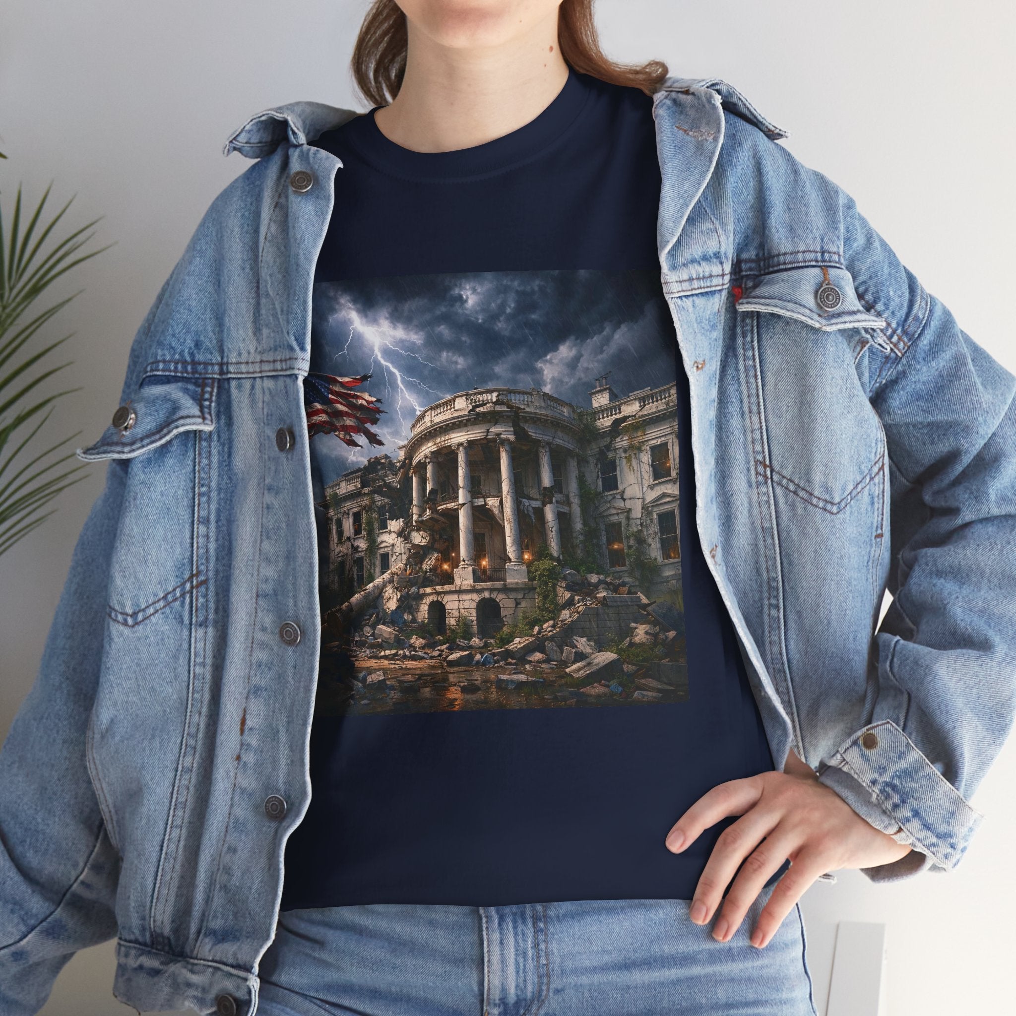 Dystopian White House Tee — Stormy Crumbling Graphic