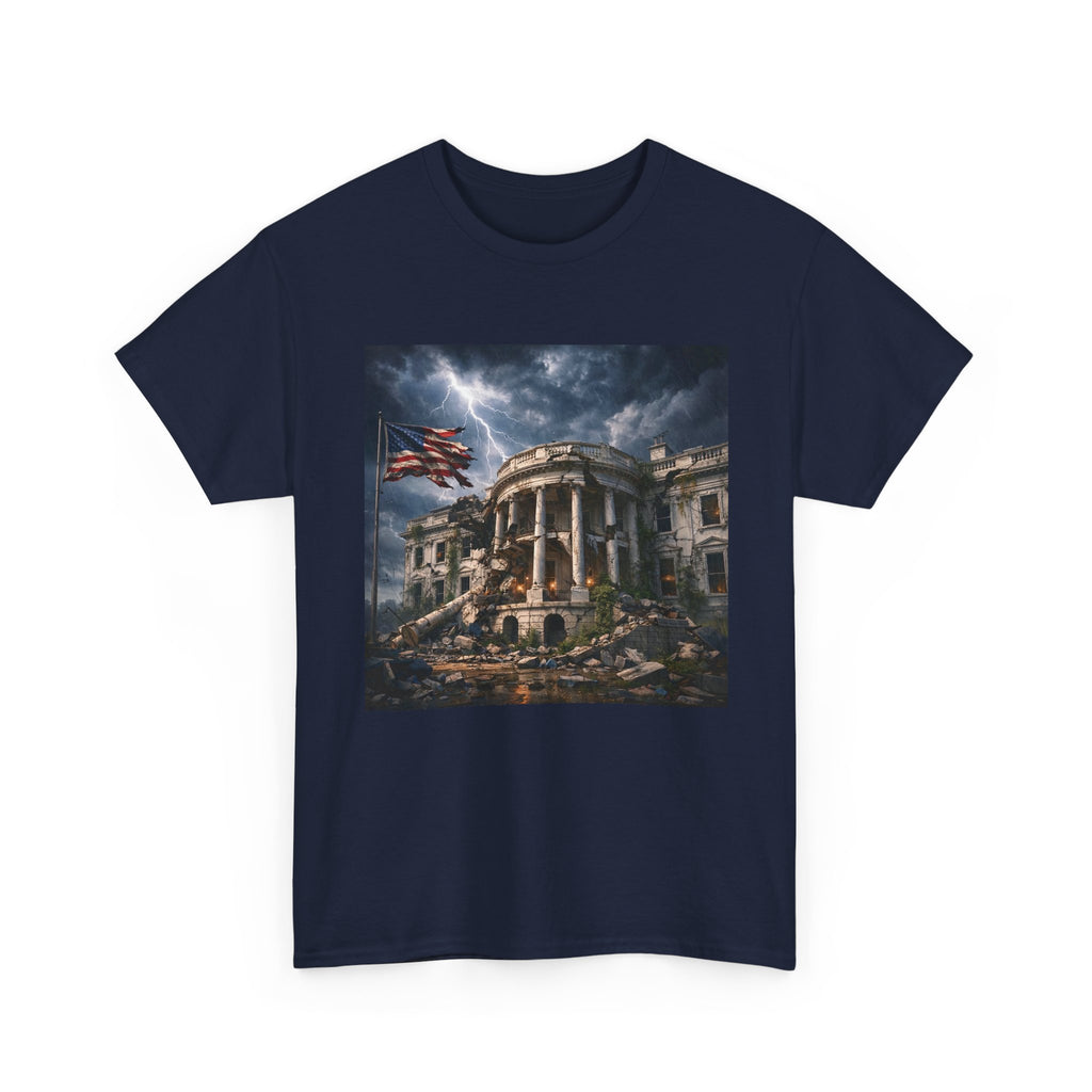 Dystopian White House Tee — Stormy Crumbling Graphic