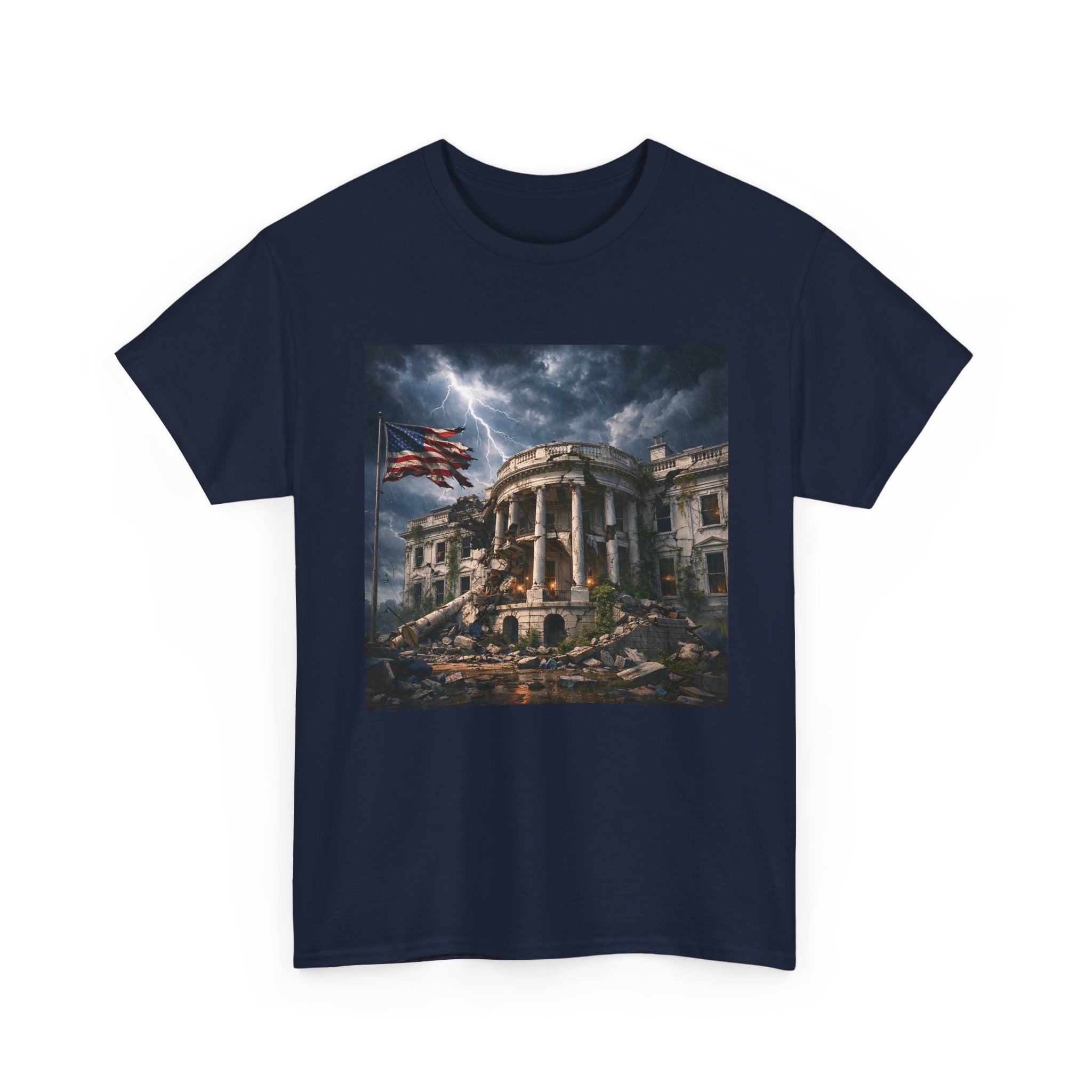 Dystopian White House Tee — Stormy Crumbling Graphic