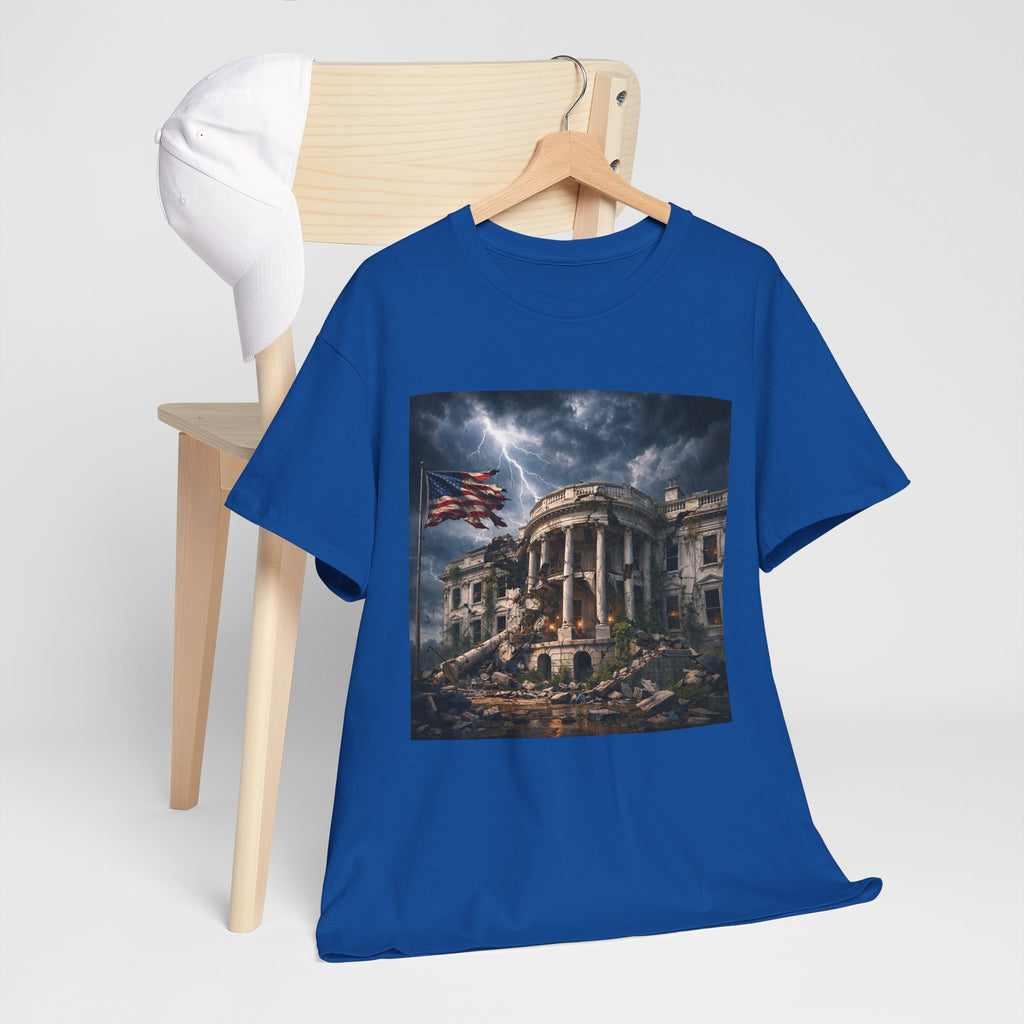 Dystopian White House Tee — Stormy Crumbling Graphic
