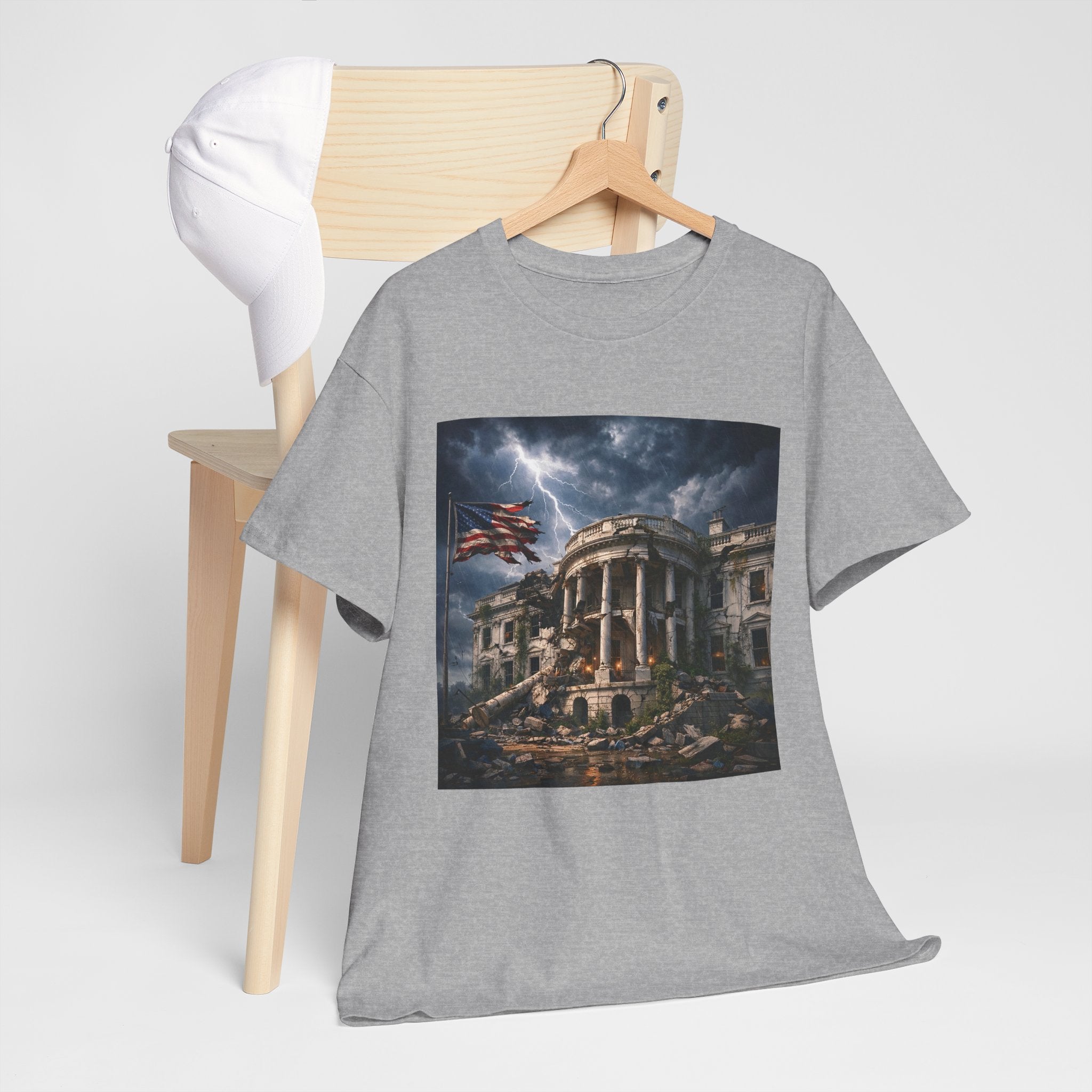 Dystopian White House Tee — Stormy Crumbling Graphic