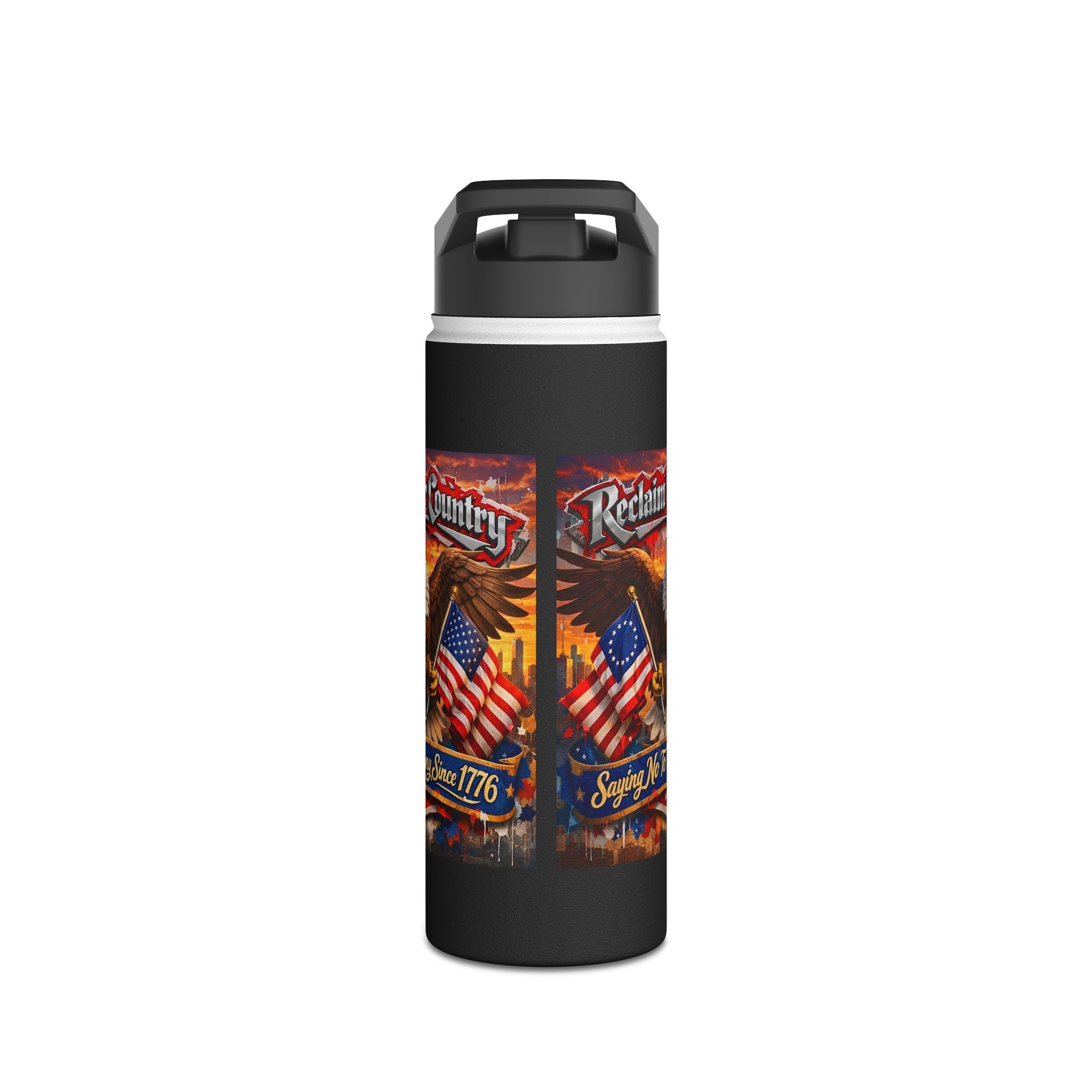 Patriotic Eagle & Flag Stainless Steel Water Bottle – “1776” Rustic American Liberty Design
