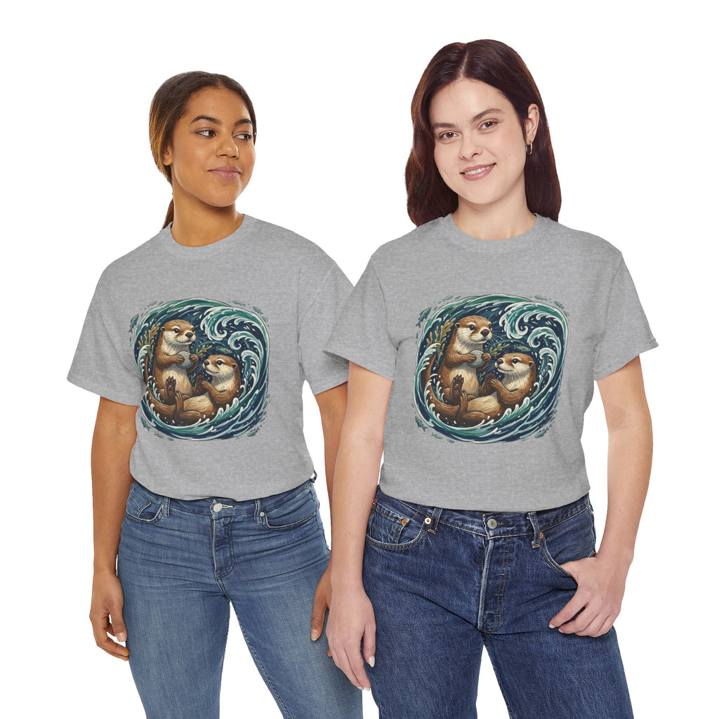 Playful Otter Pair T-Shirt — Cute Otters by the Waves Tee
