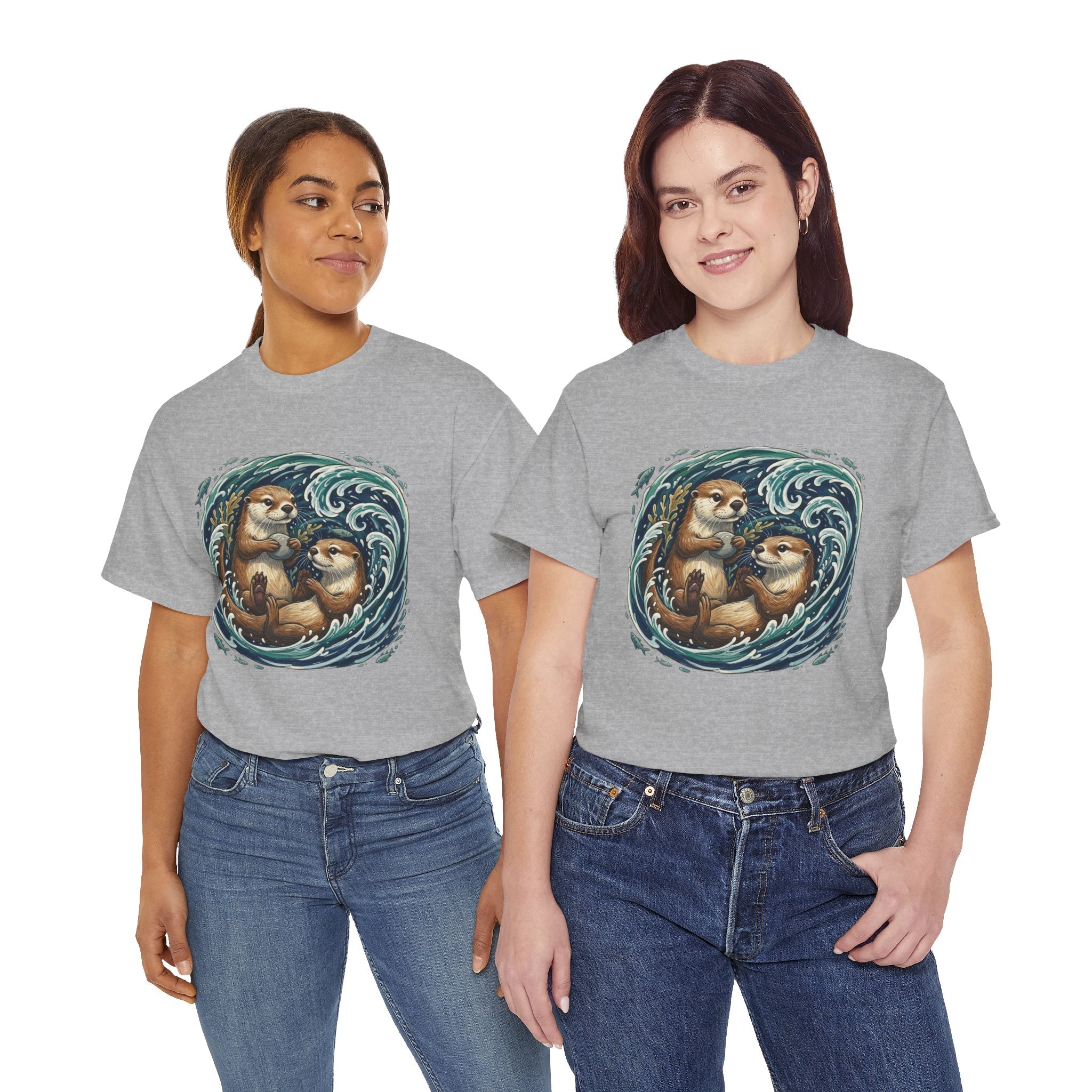 Playful Otter Pair T-Shirt — Cute Otters by the Waves Tee
