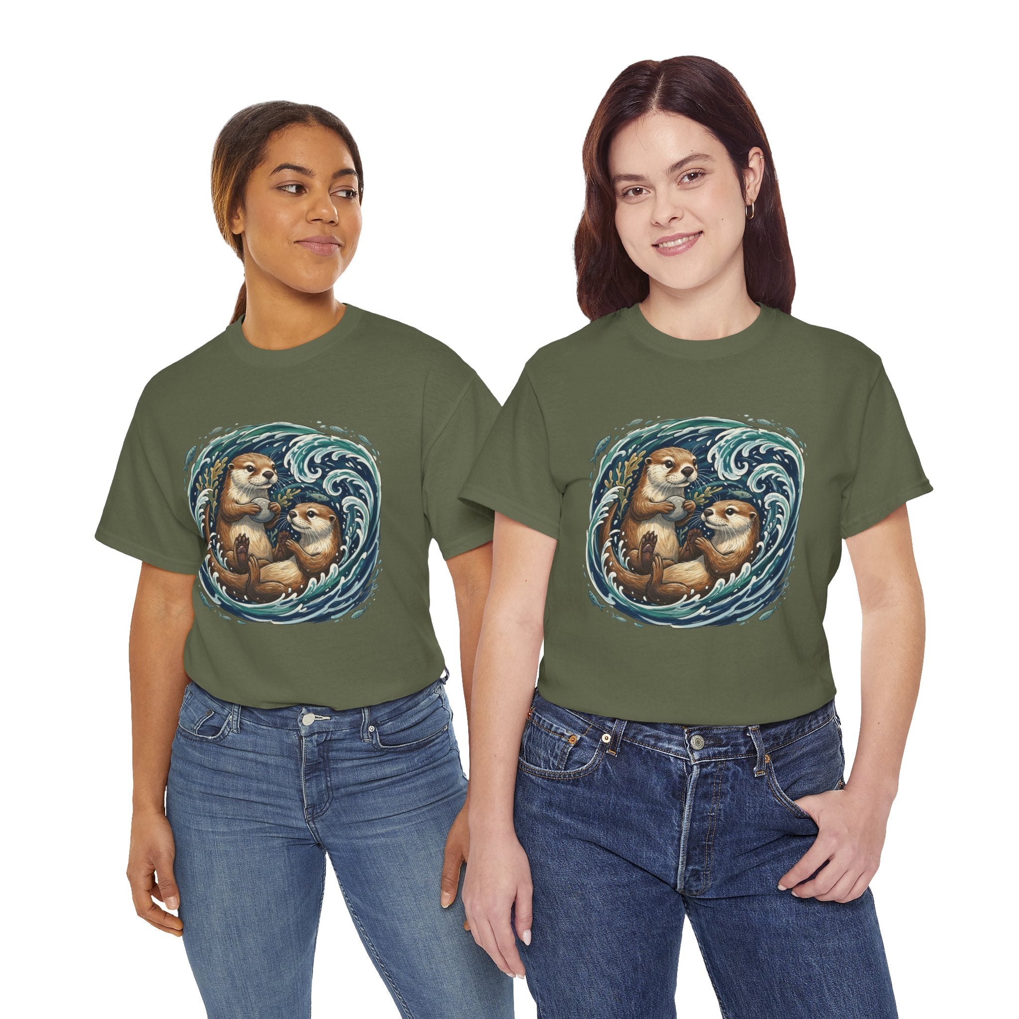 Playful Otter Pair T-Shirt — Cute Otters by the Waves Tee