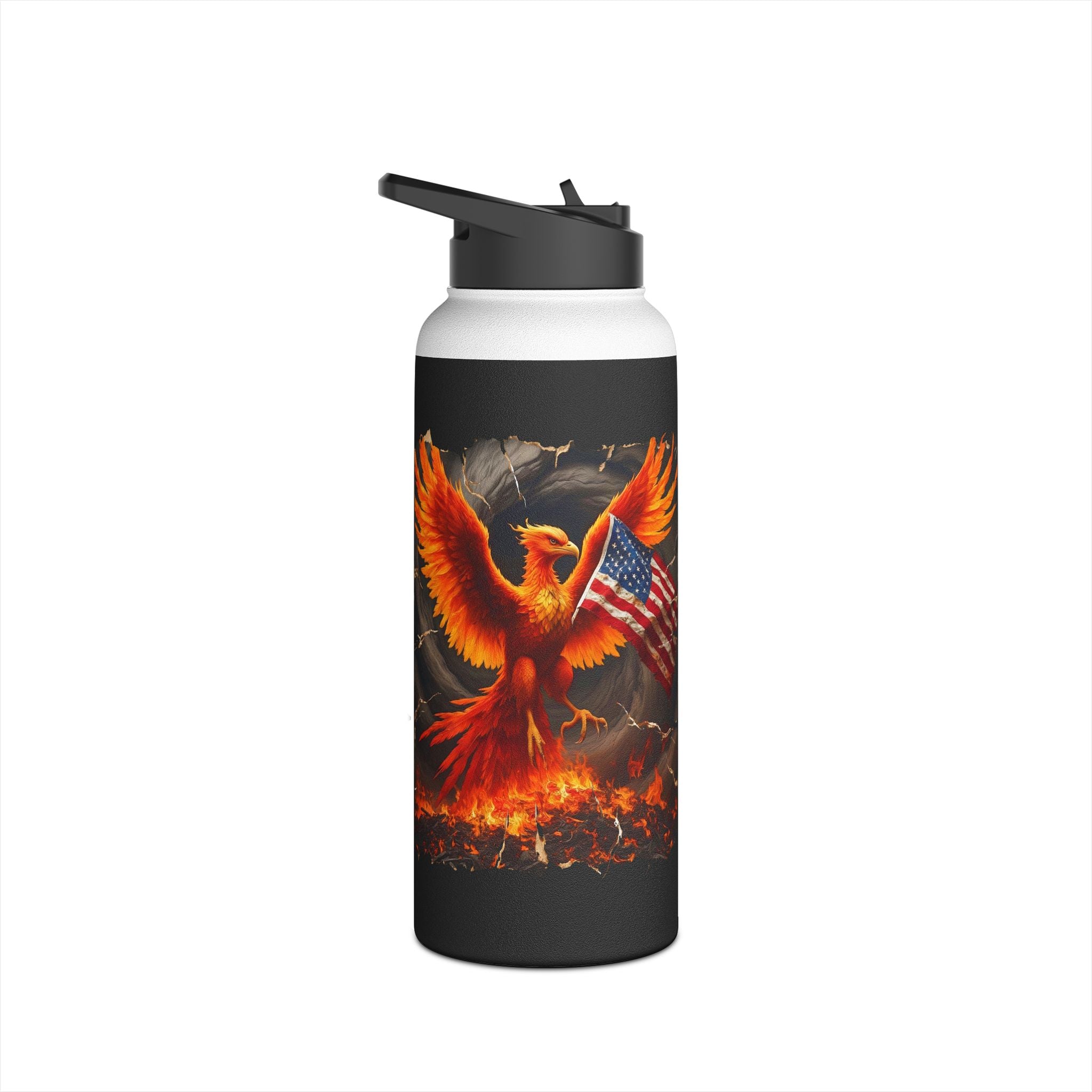 Patriotic Phoenix Stainless Steel Water Bottle — American Flag Firebird Design