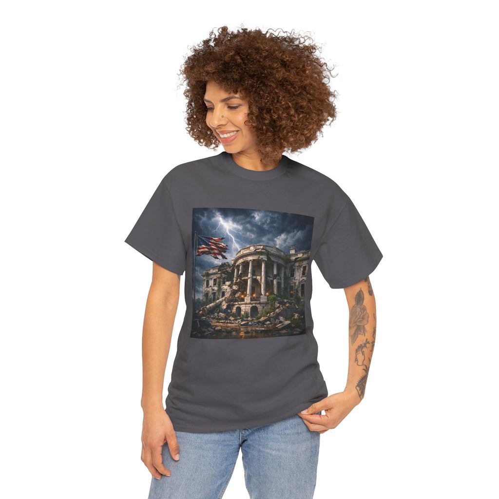 Dystopian White House Tee — Stormy Crumbling Graphic