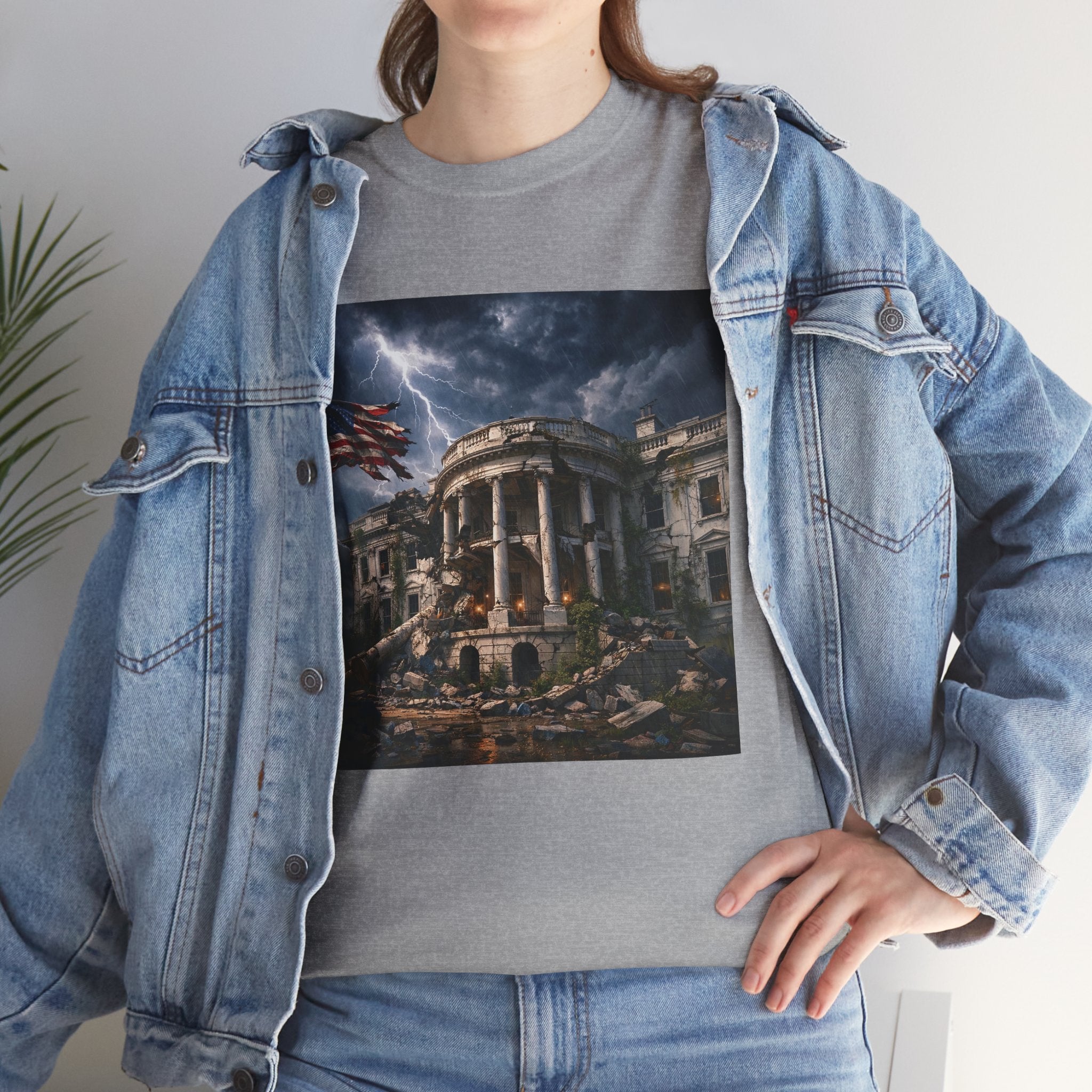 Dystopian White House Tee — Stormy Crumbling Graphic