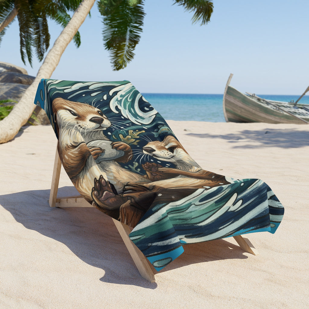 Otter Beach Towel — Adorable Otters Playing in the Waves