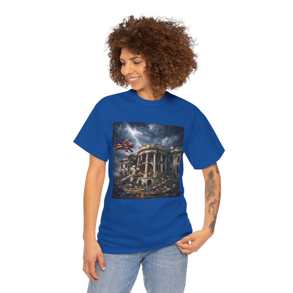 Dystopian White House Tee — Stormy Crumbling Graphic