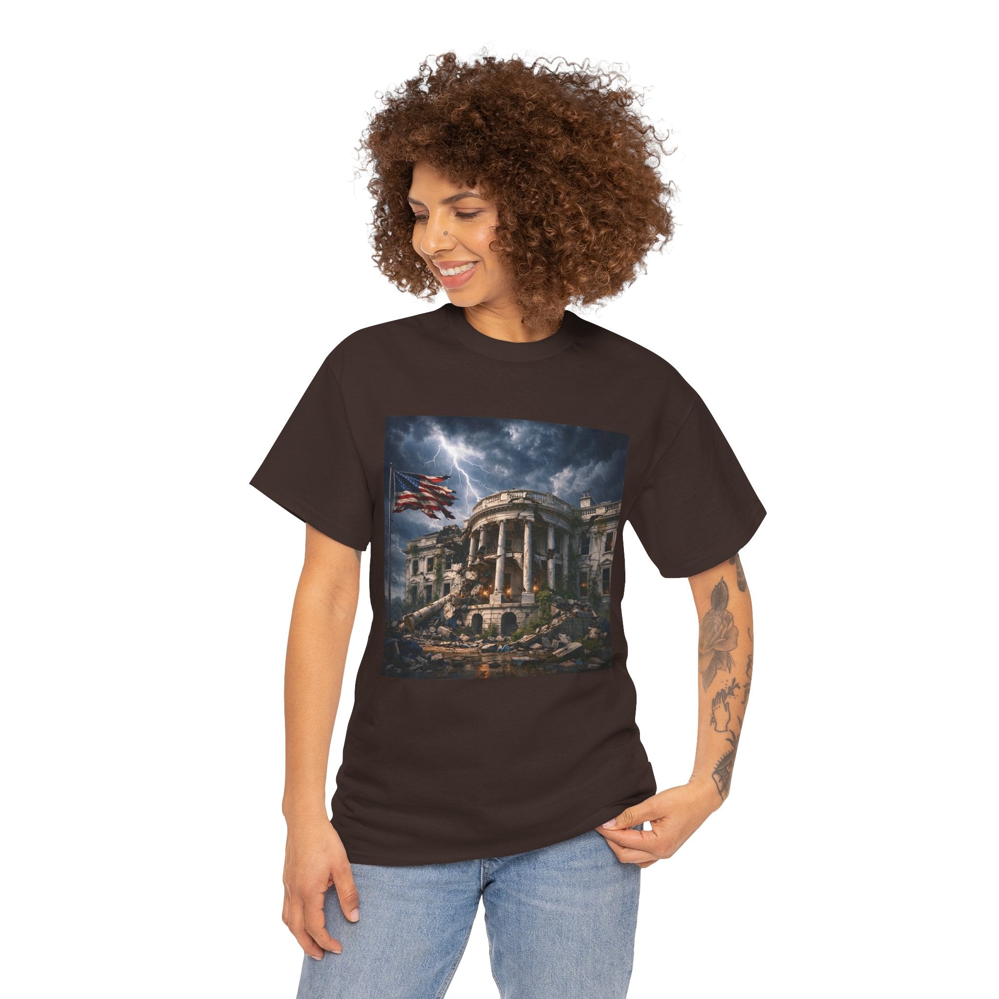 Dystopian White House Tee — Stormy Crumbling Graphic