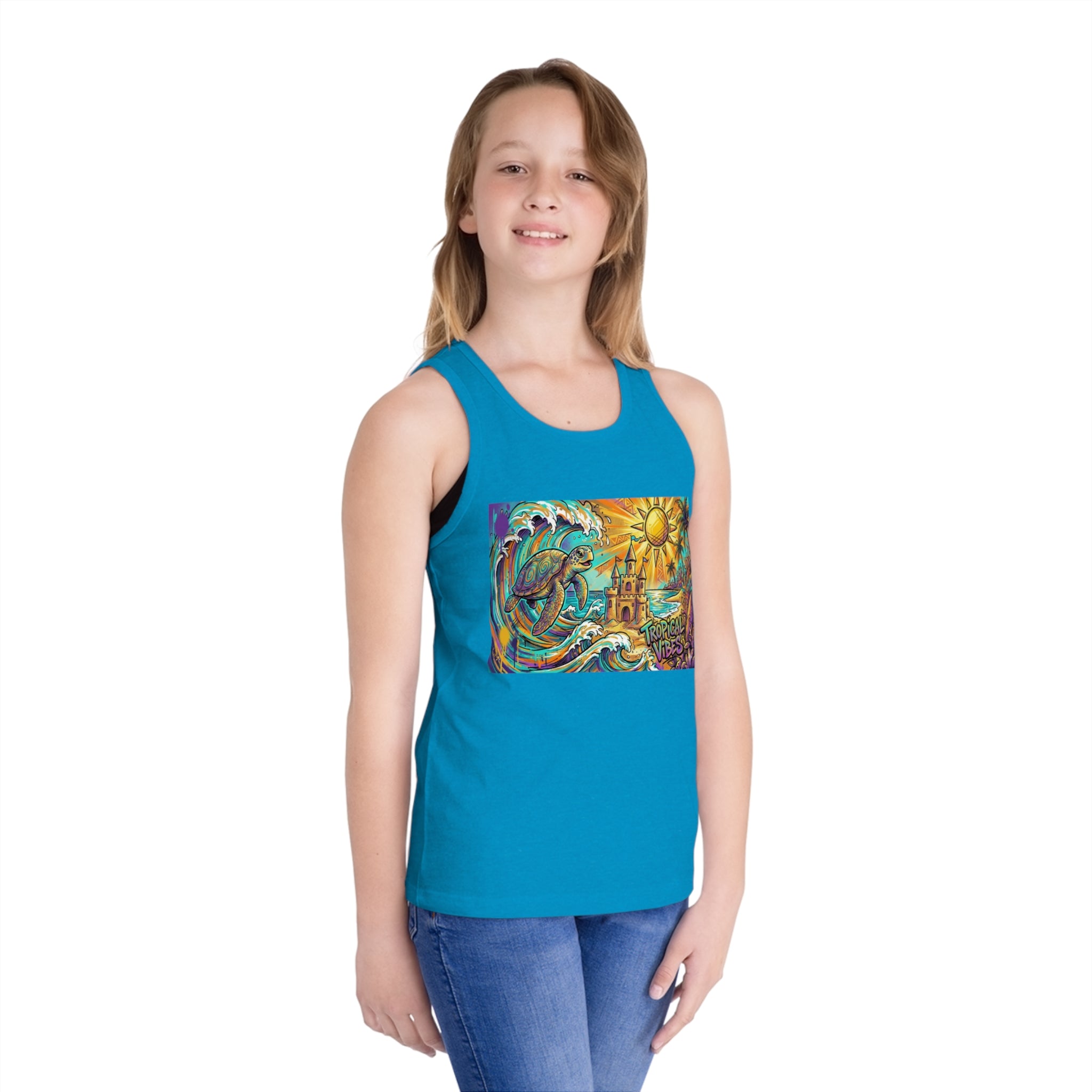 Tropical Vibes Kids Tank Top — Beach Waves & Sun Design
