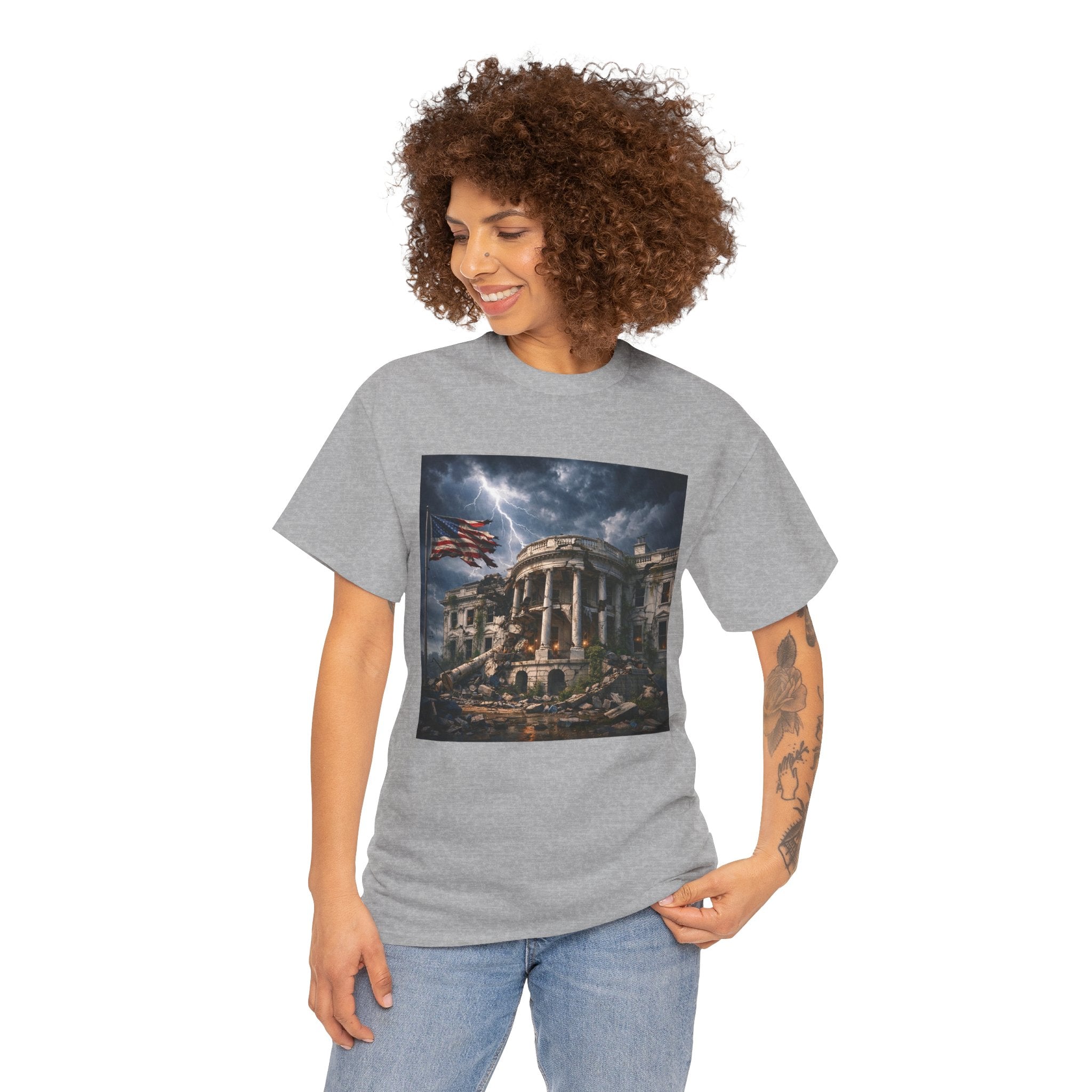 Dystopian White House Tee — Stormy Crumbling Graphic