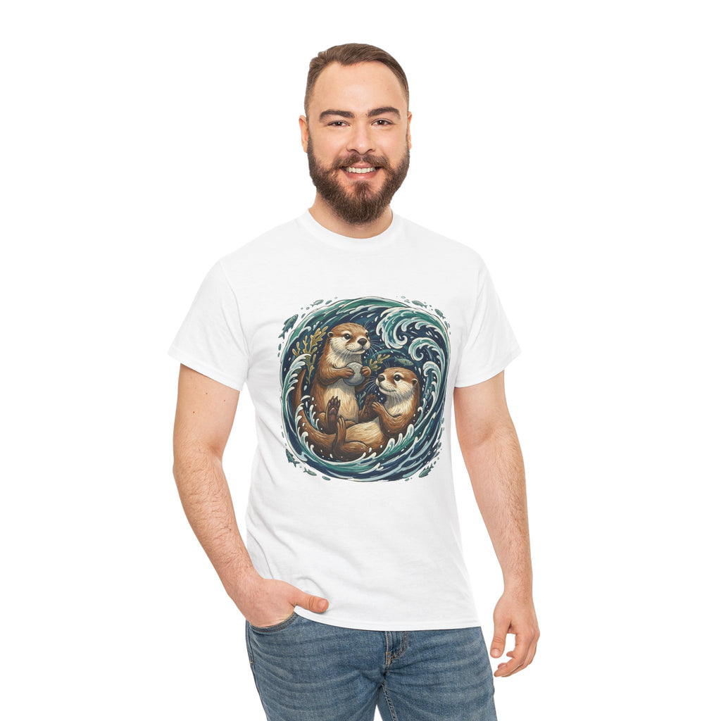 Playful Otter Pair T-Shirt — Cute Otters by the Waves Tee