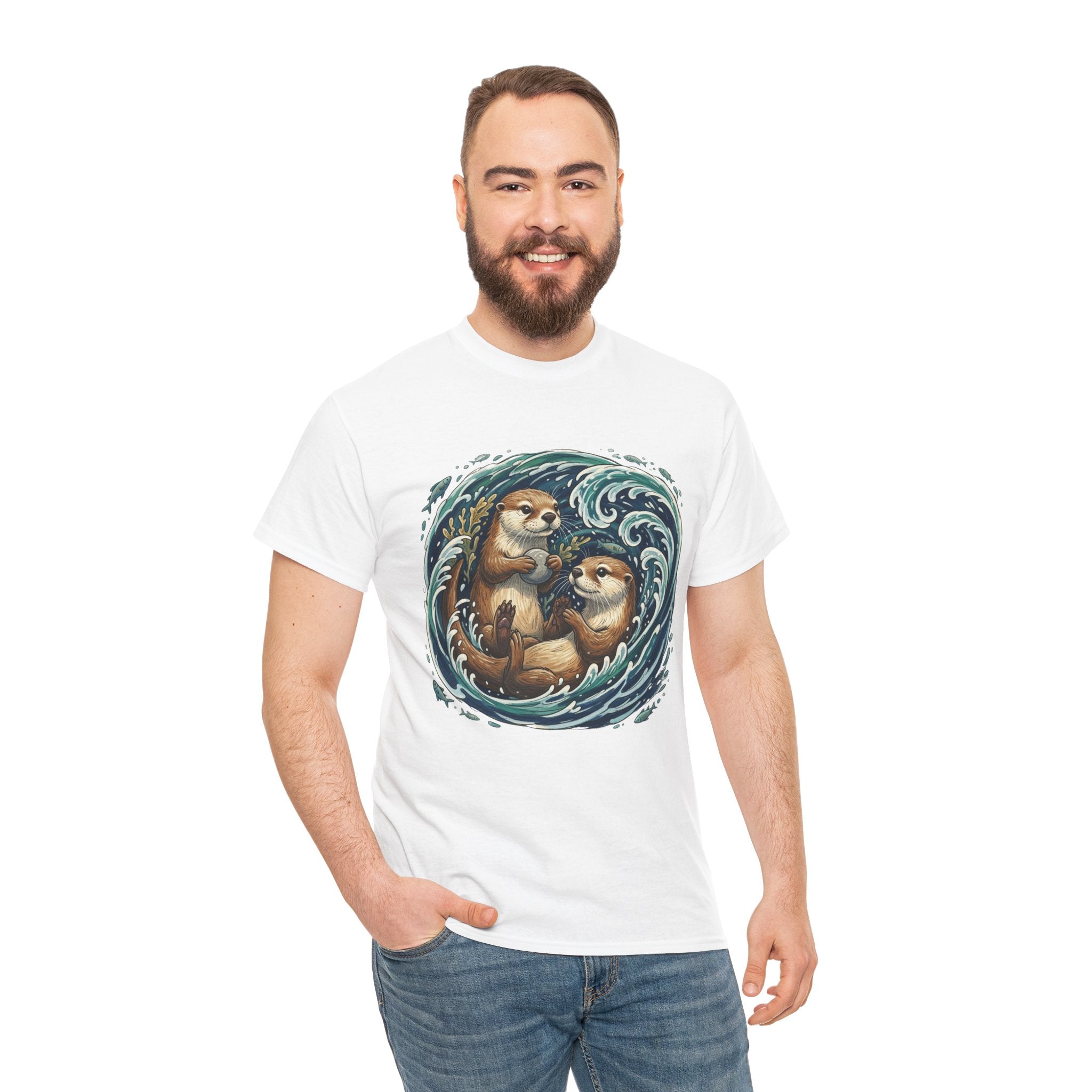 Playful Otter Pair T-Shirt — Cute Otters by the Waves Tee