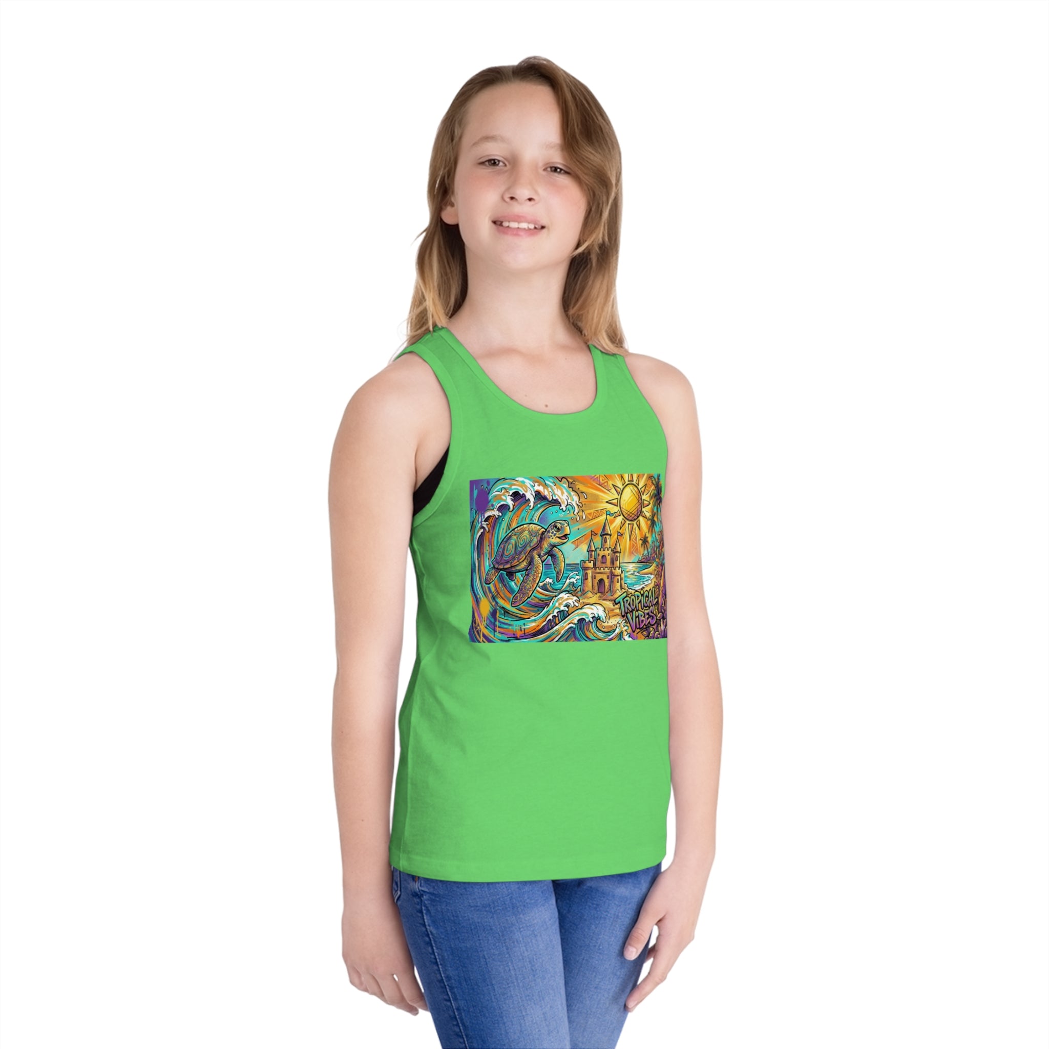 Tropical Vibes Kids Tank Top — Beach Waves & Sun Design