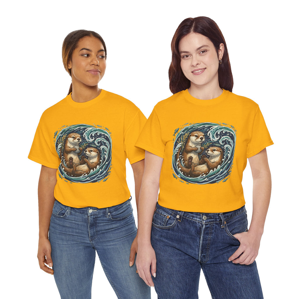Playful Otter Pair T-Shirt — Cute Otters by the Waves Tee