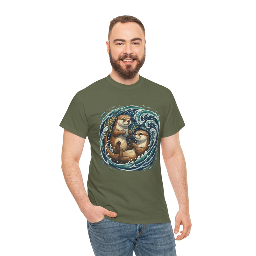 Playful Otter Pair T-Shirt — Cute Otters by the Waves Tee