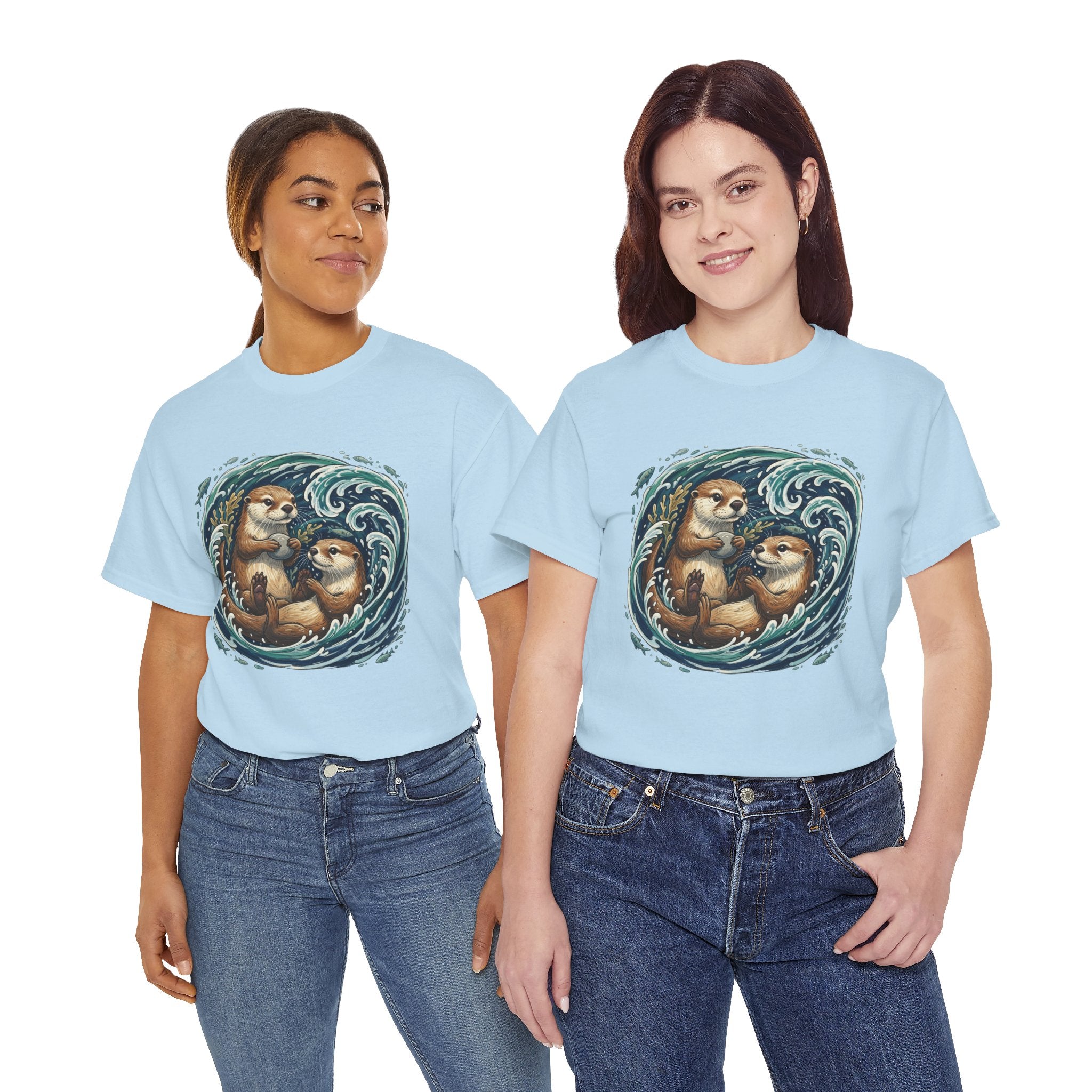 Playful Otter Pair T-Shirt — Cute Otters by the Waves Tee