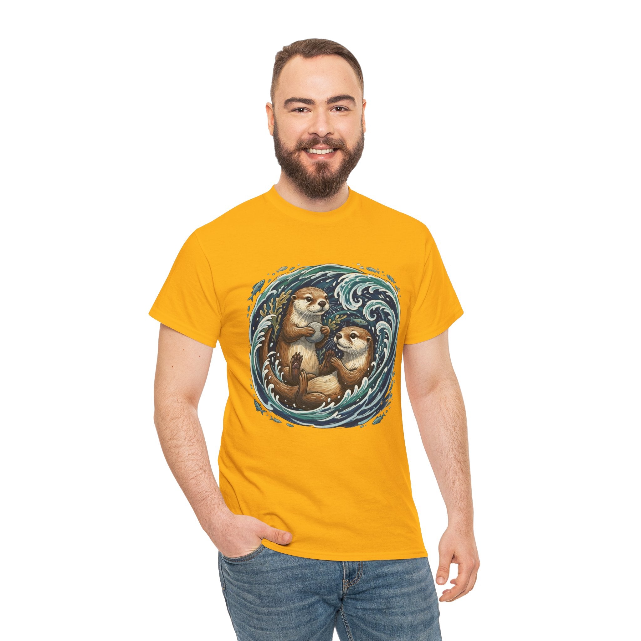 Playful Otter Pair T-Shirt — Cute Otters by the Waves Tee