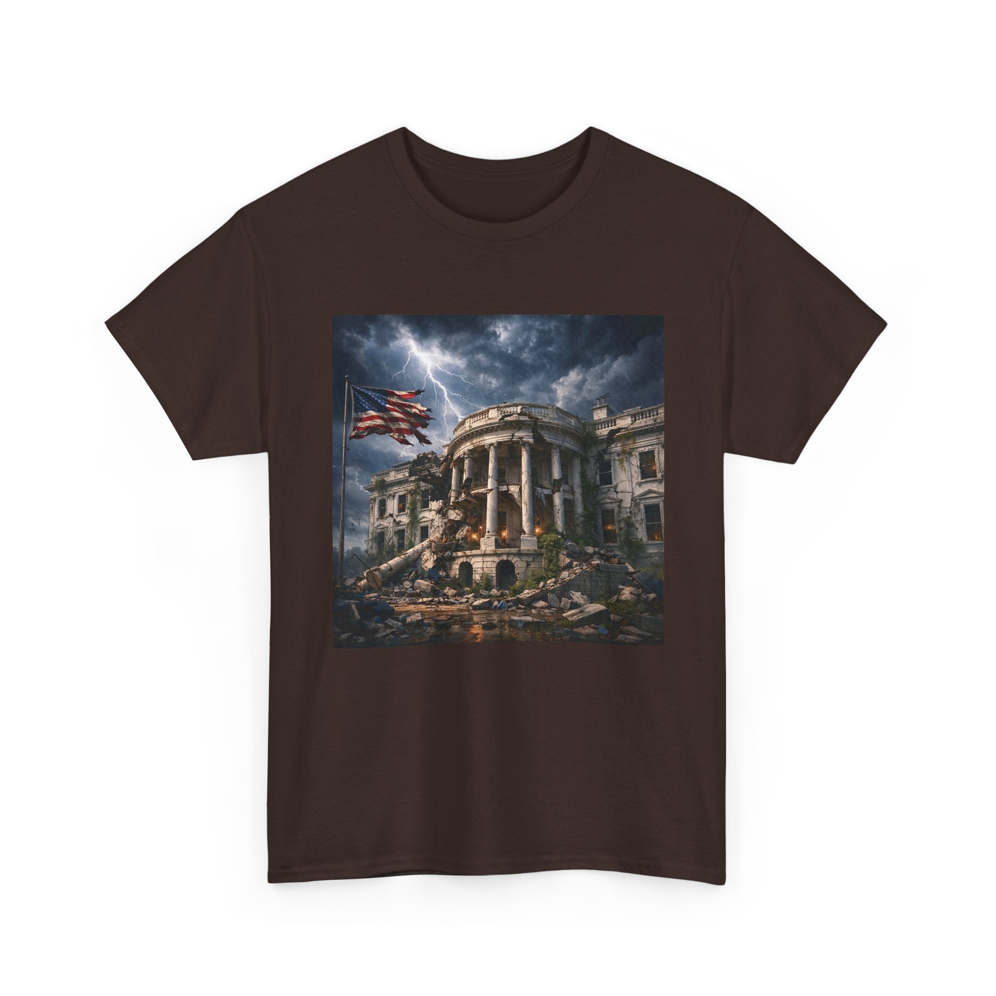 Dystopian White House Tee — Stormy Crumbling Graphic