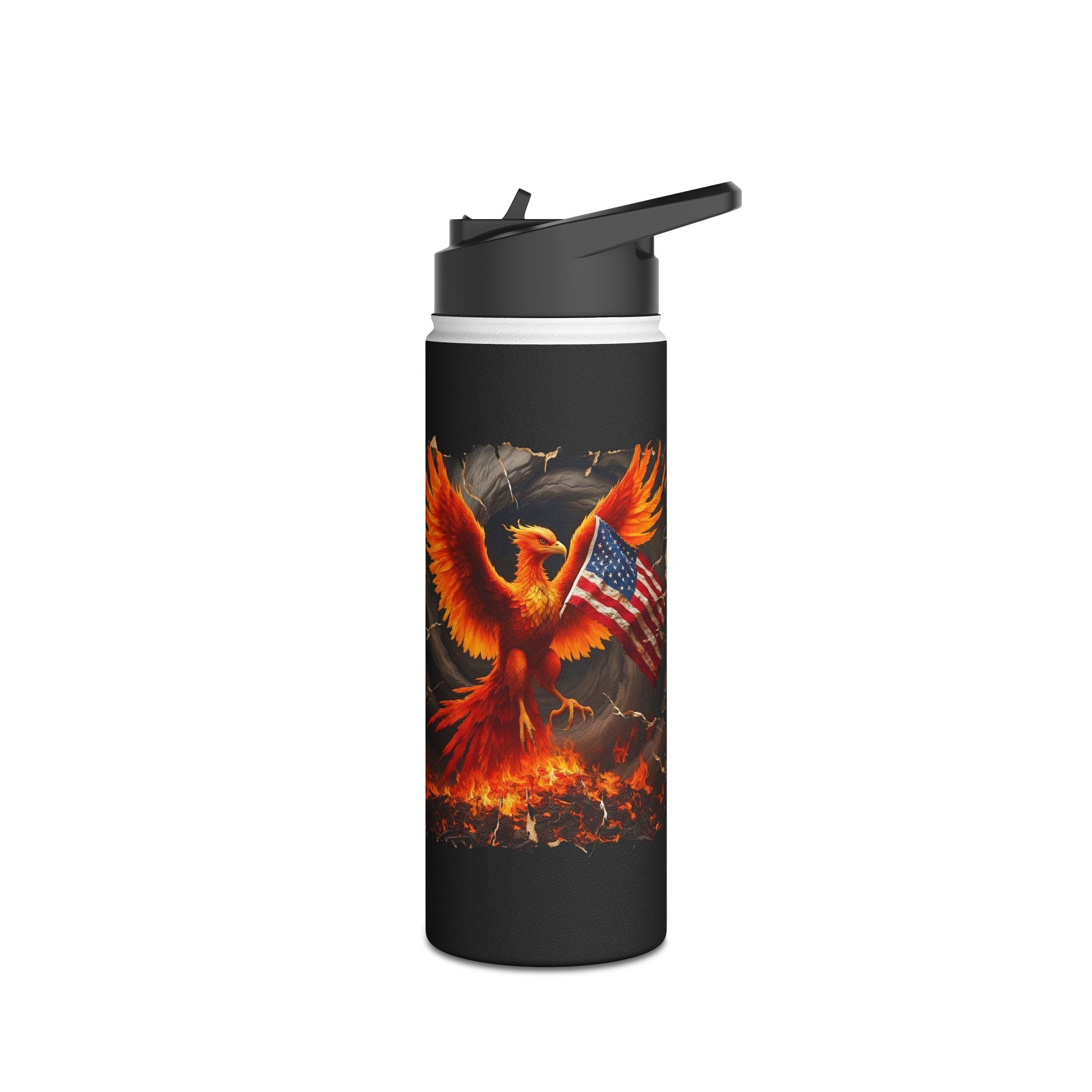 Patriotic Phoenix Stainless Steel Water Bottle — American Flag Firebird Design