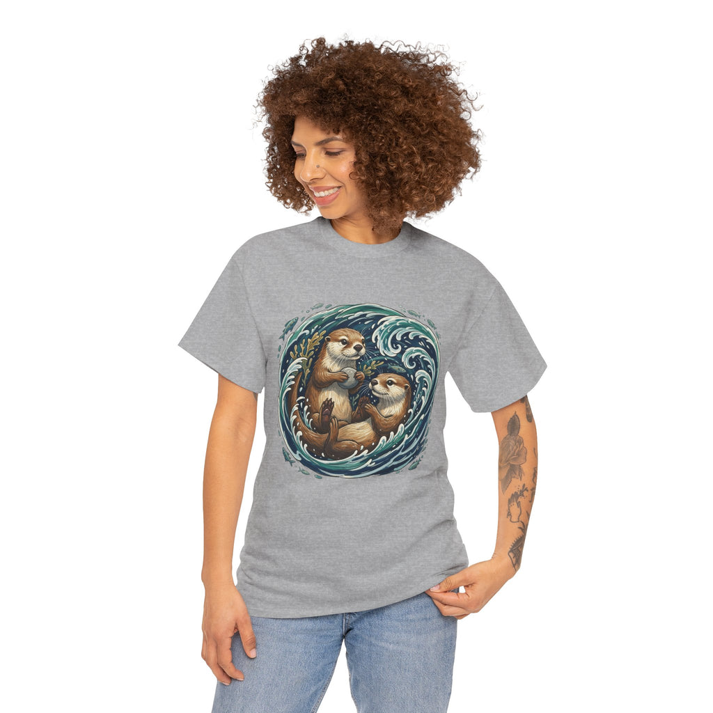 Playful Otter Pair T-Shirt — Cute Otters by the Waves Tee
