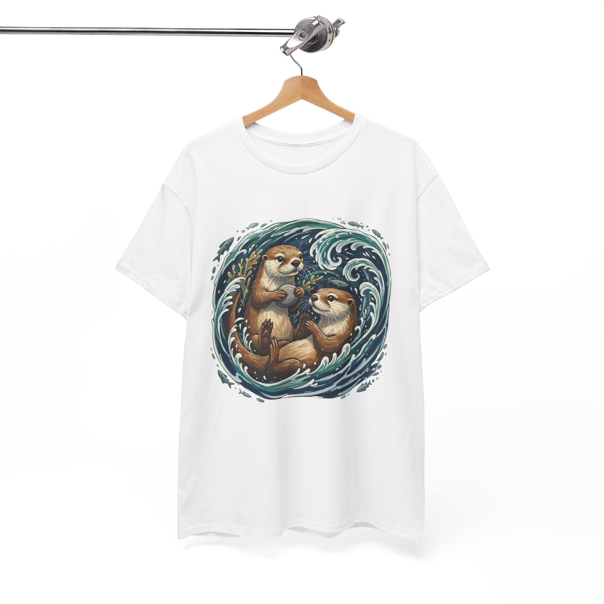 Playful Otter Pair T-Shirt — Cute Otters by the Waves Tee