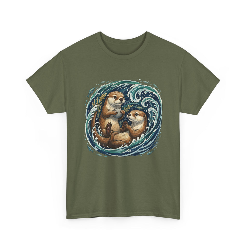 Playful Otter Pair T-Shirt — Cute Otters by the Waves Tee