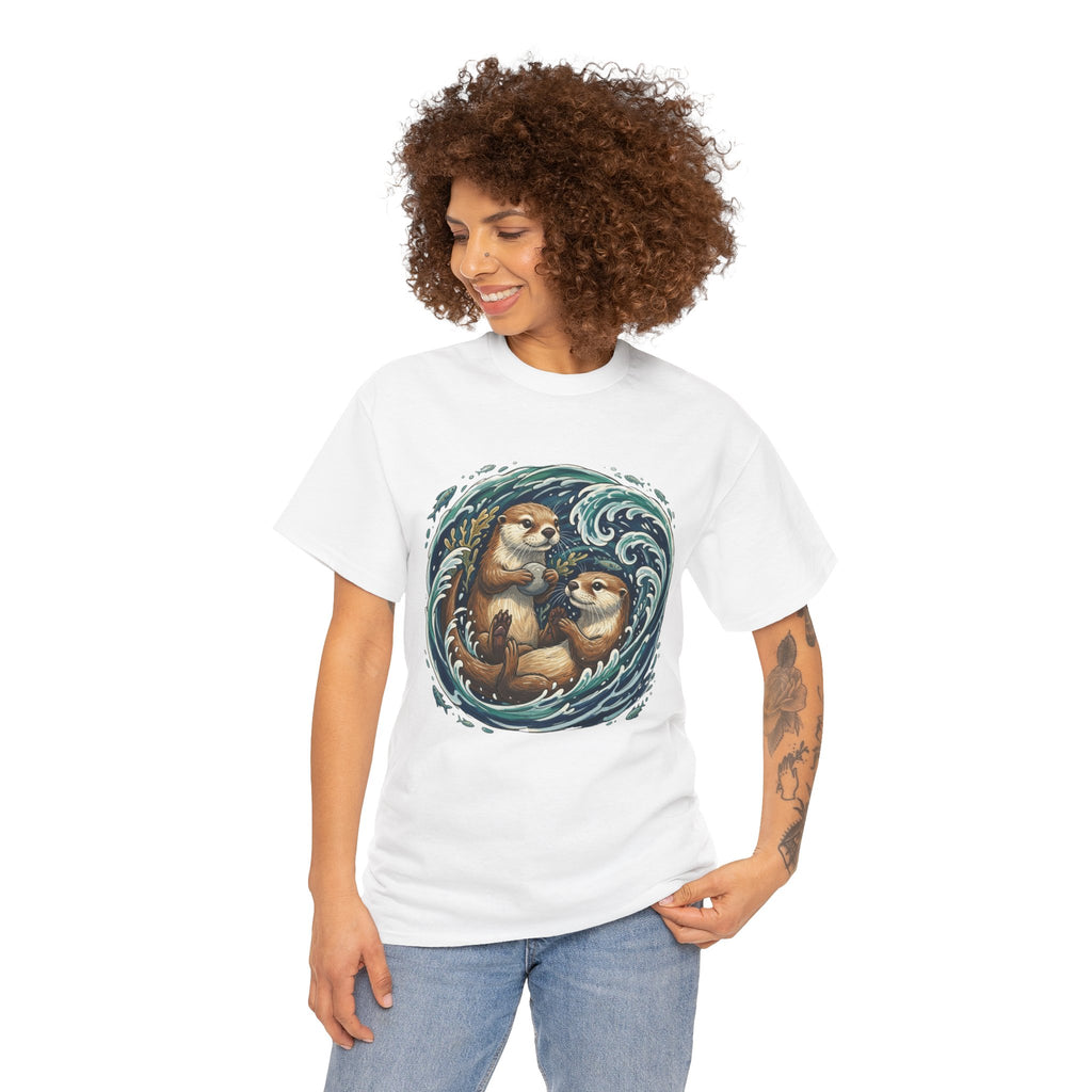 Playful Otter Pair T-Shirt — Cute Otters by the Waves Tee